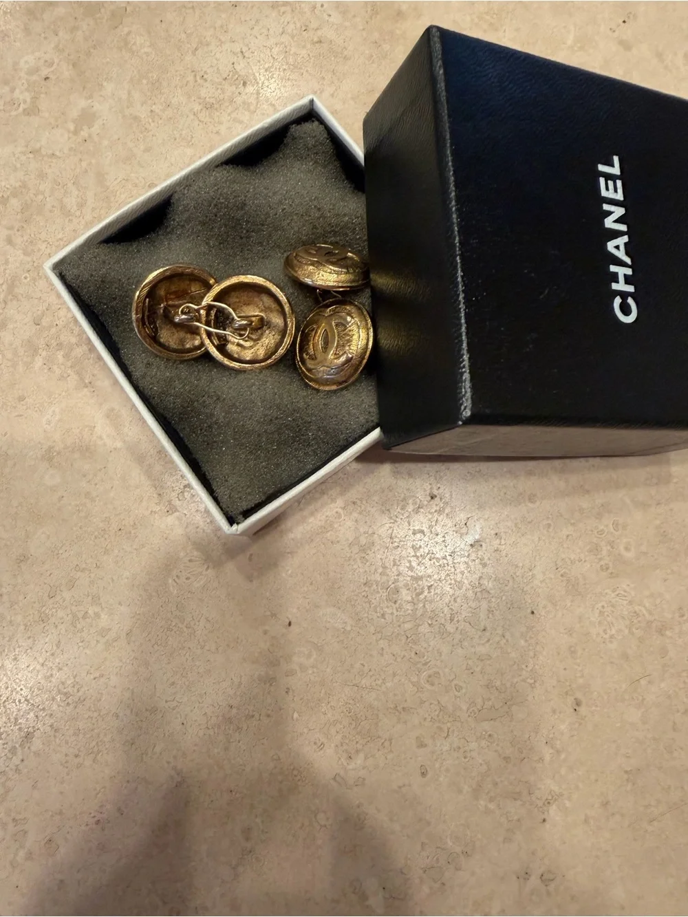 CHANEL Gold-Tone Men's Cufflinks with Logo